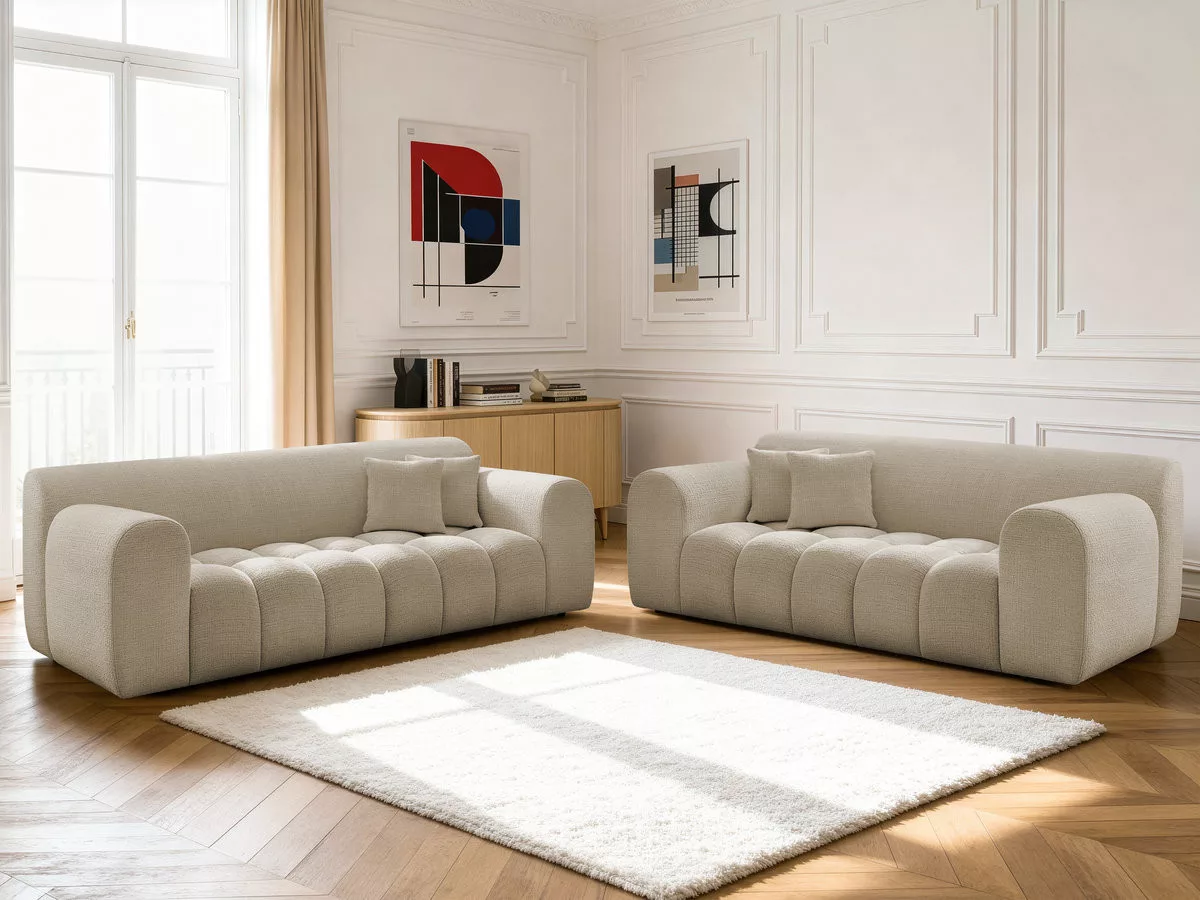 Ensemble canapé fixe 3 + 2 places MELISSE tissu texturé BOBOCHIC 5 places