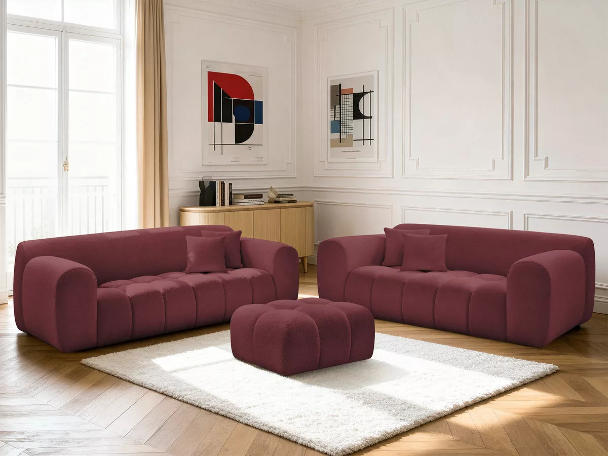 Ensemble canapé fixe 3 + 2 places MELISSE tissu avec pouf BOBOCHIC 5 places