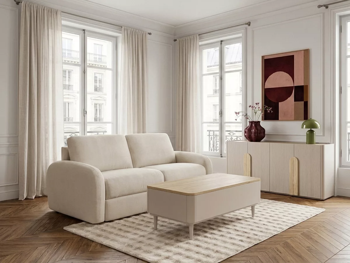 Canapé convertible KENAN ouverture express tissu lisse BOBOCHIC 3 places