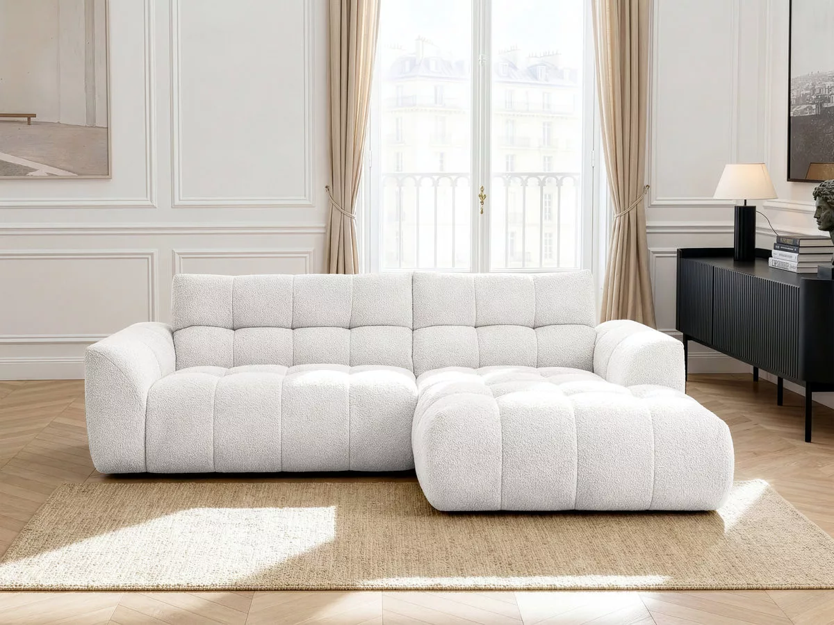 Canapé d'angle fixe JAYA tissu chenille angle BOBOCHIC 3 places