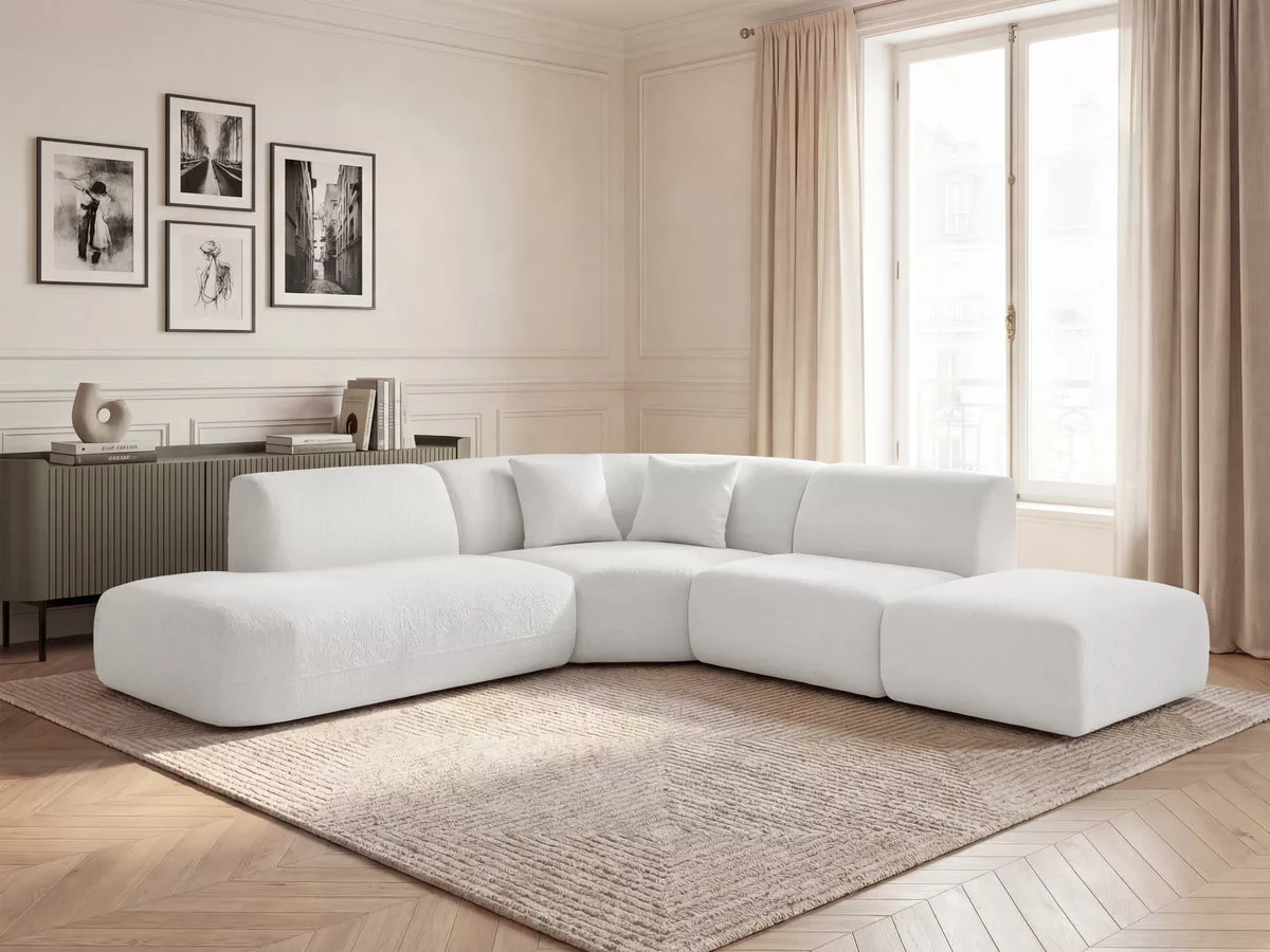 Canapé d'angle L fixe modulable ANDA tissu chenille angle BOBOCHIC 6 places