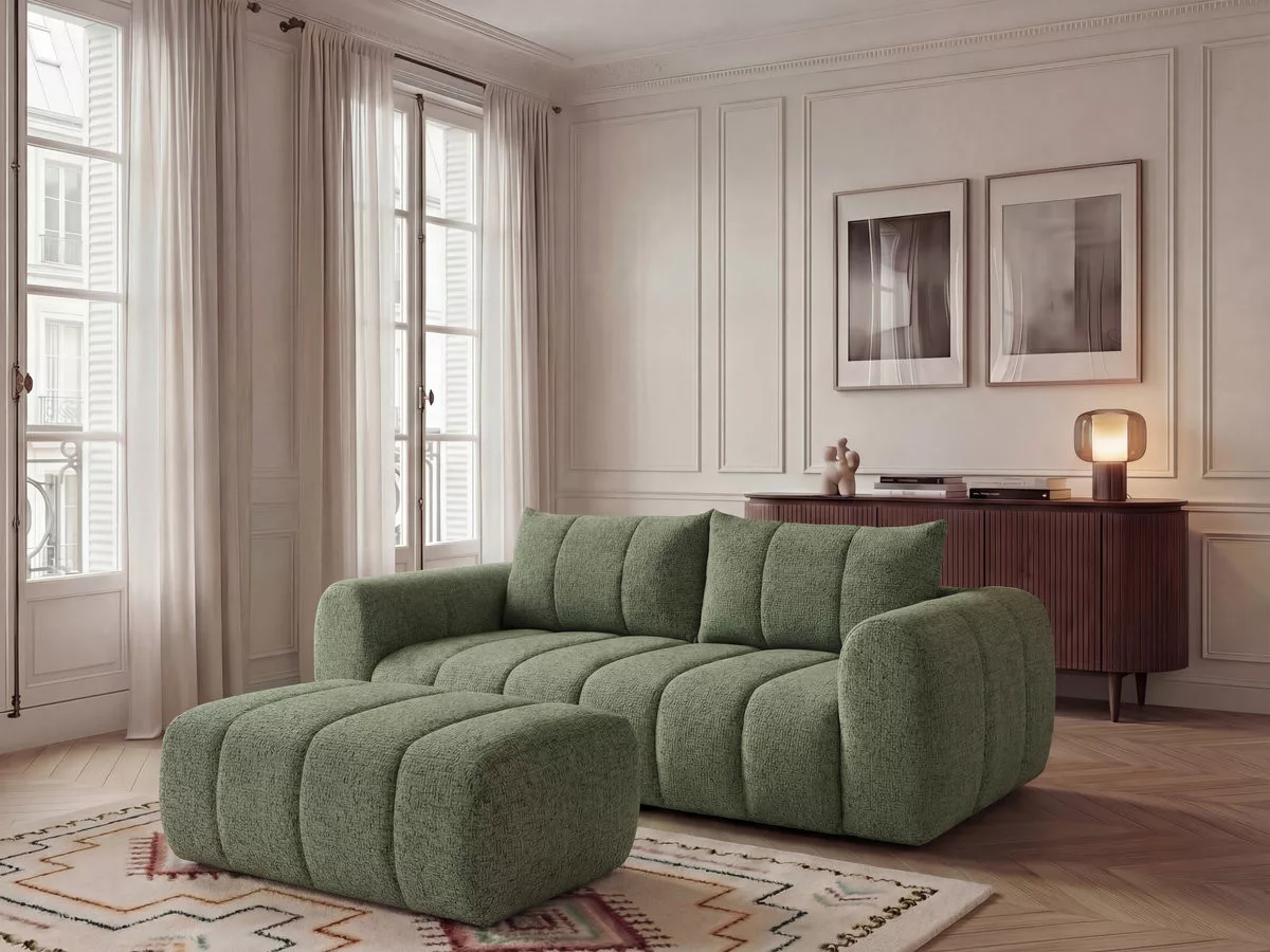 Canapé fixe 3 places NESTY tissu avec pouf BOBOCHIC
