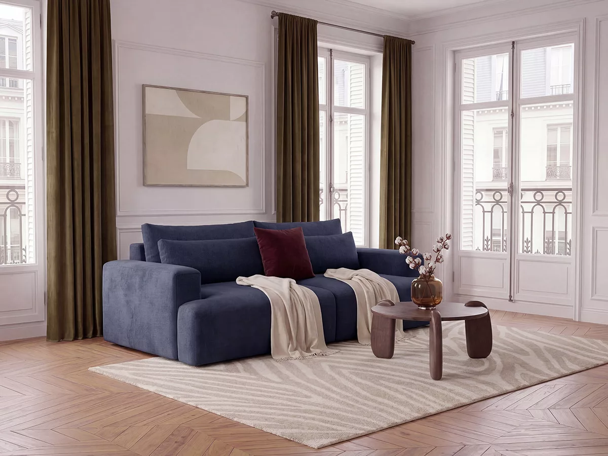 Canapé fixe 3 places assise profonde TWINY tissu lisse BOBOCHIC