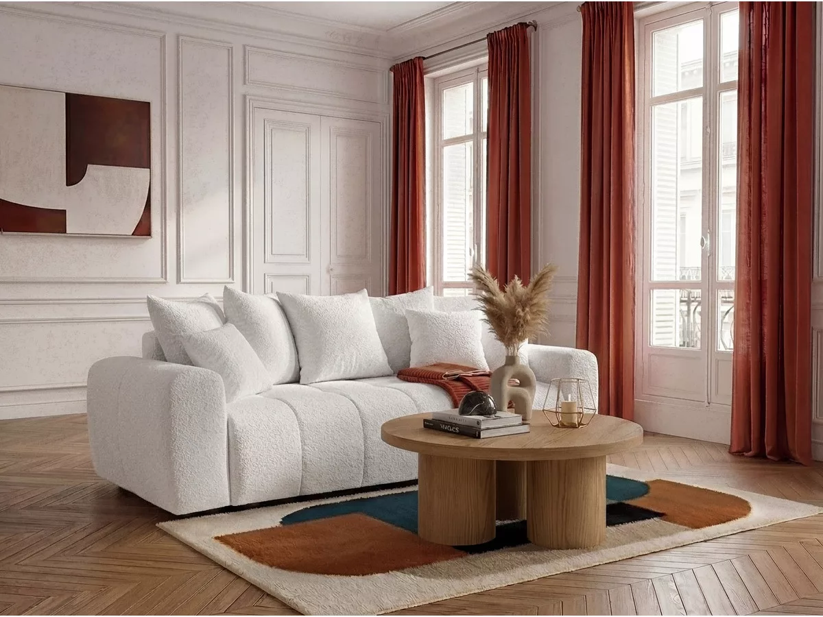 Canapé 3 places convertible ROXELANE tissu bouclette BOBOCHIC