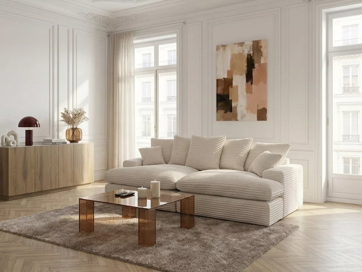 Canapé 3 places causeuse avec assise profonde NEVADA gros côtelé doux BOBOCHIC