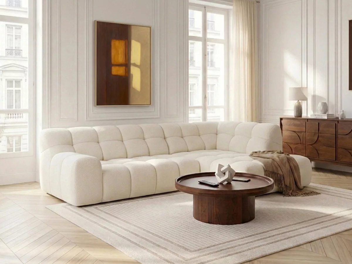 Canapé d'angle L convertible avance-recule électrique ANDRE tissu texturé angle BOBOCHIC