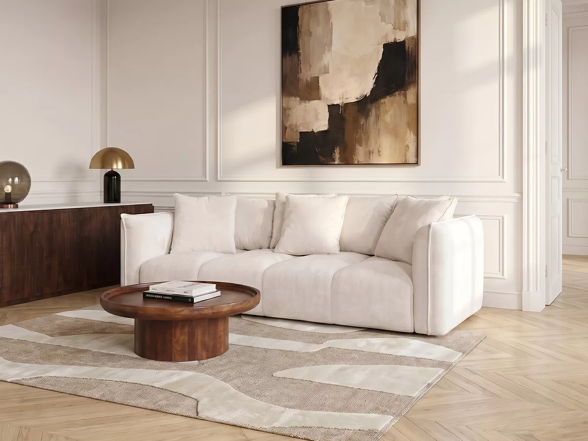 Canapé fixe 3 places assise profonde HARLEM tissu chenille BOBOCHIC