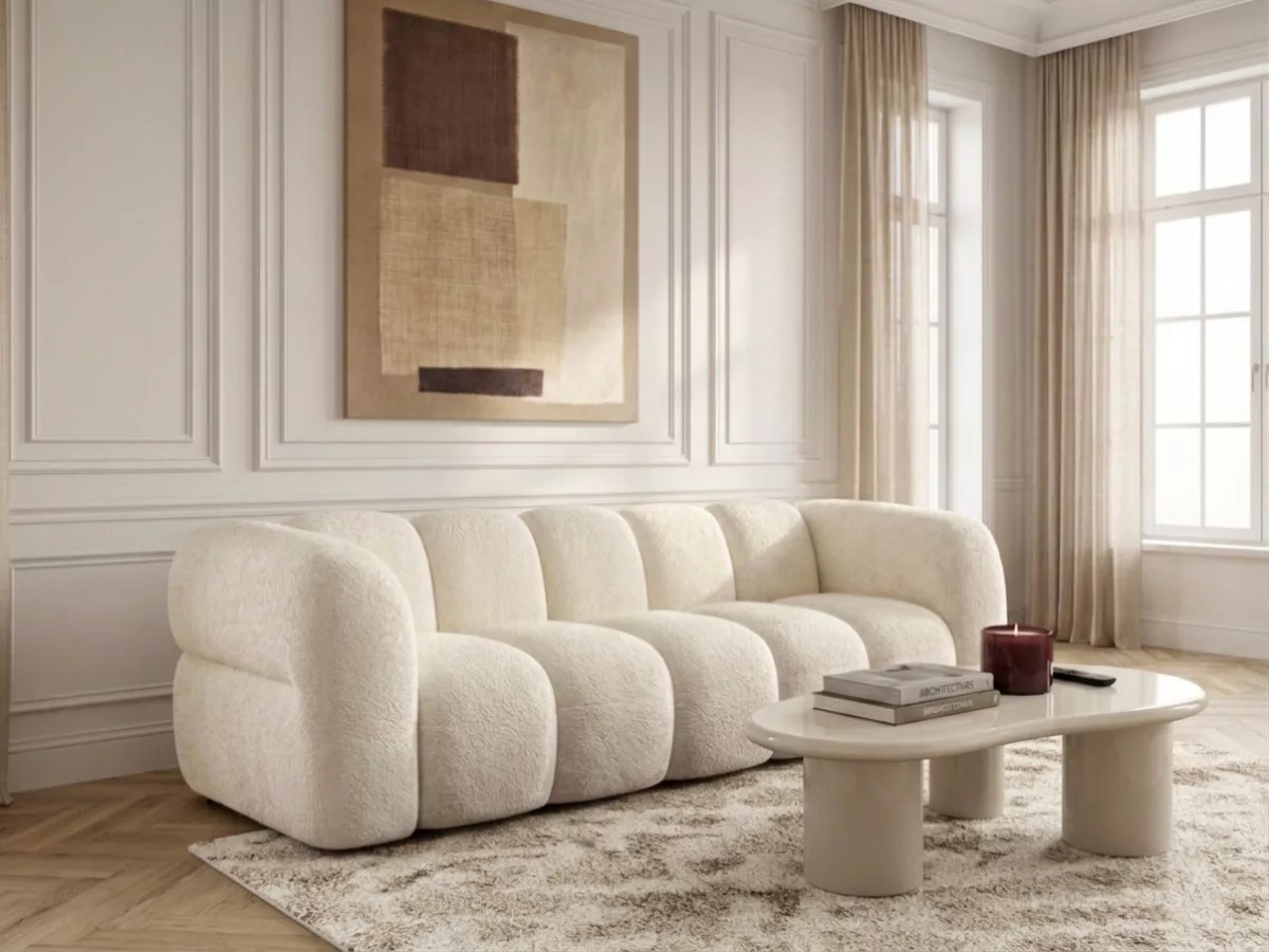 Canapé fixe 3 places CURVY tissu chenille BOBOCHIC