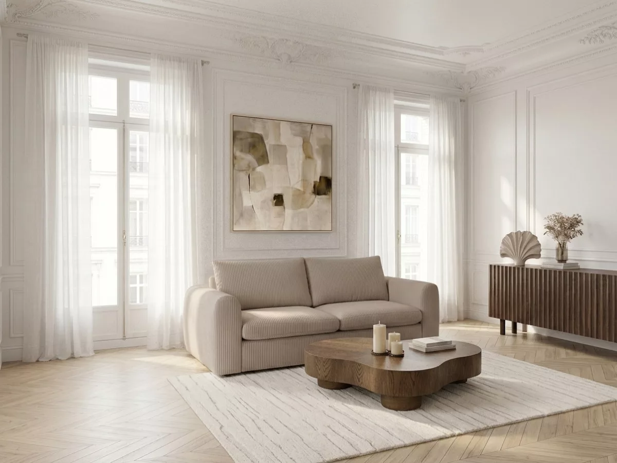 Canapé convertible ouverture express 3 places ARCHI tissu velours côtelé gaufré BOBOCHIC