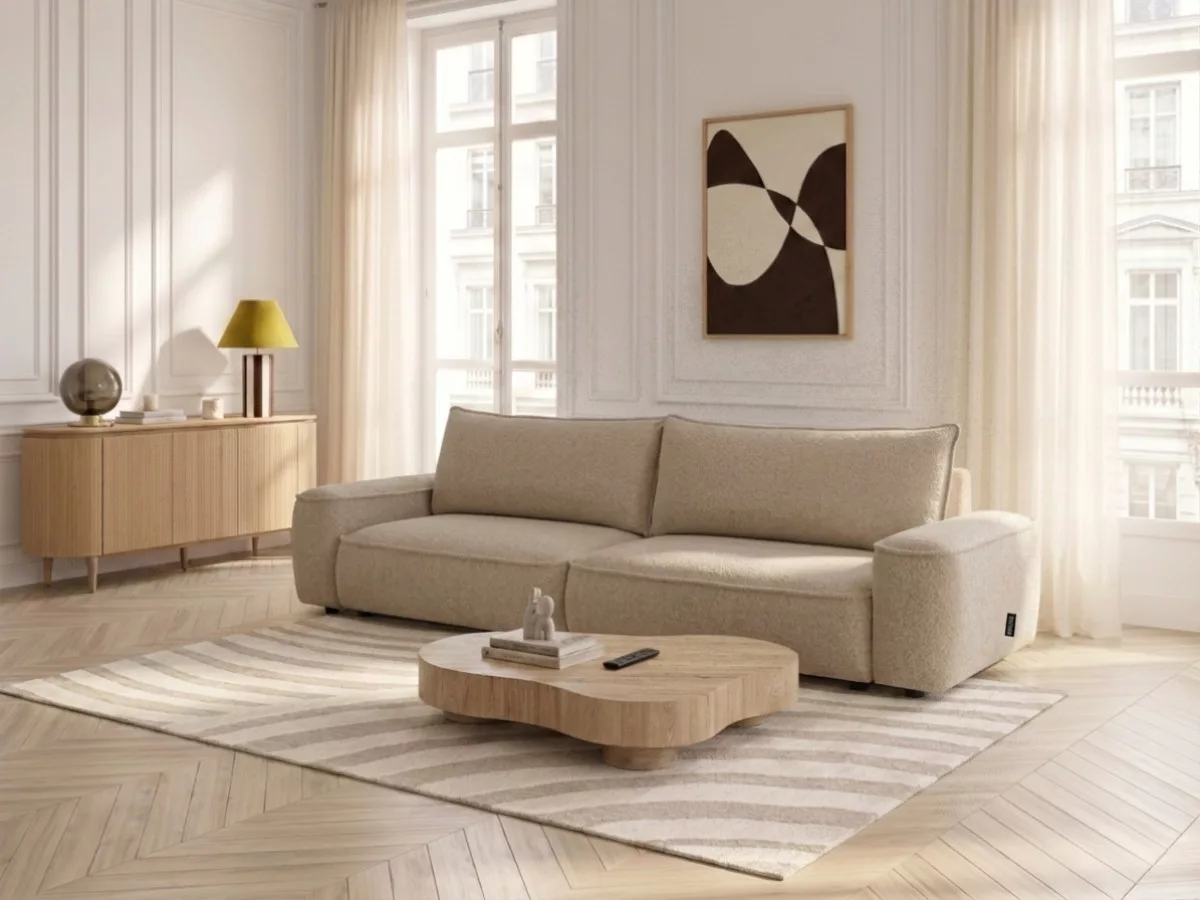Canapé convertible 3 places HONORE tissu chenille BOBOCHIC