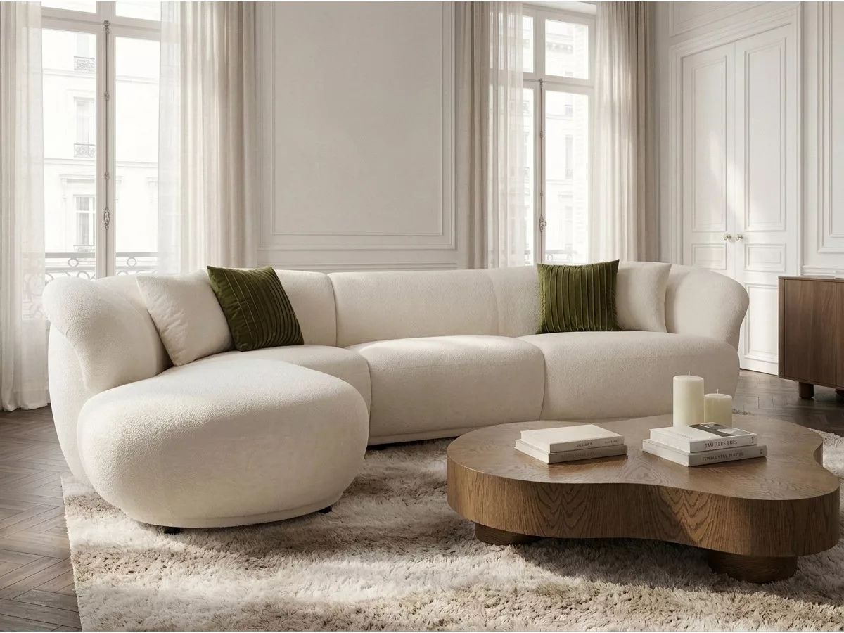 Canapé d'angle fixe NORA tissu chenille angle BOBOCHIC places