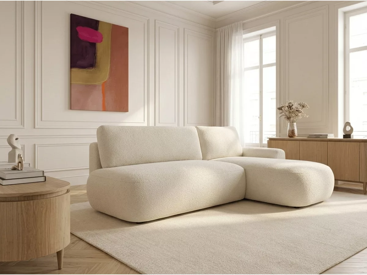 Canapé d'angle convertible TANGO tissu bouclette angle BOBOCHIC 3 places