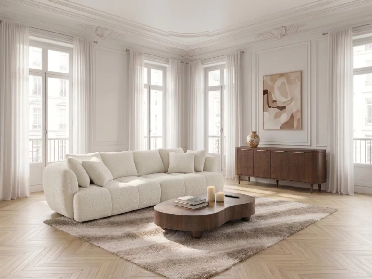 Canapé convertible double avance-recule électrique AUDE tissu bouclette BOBOCHIC 3 places