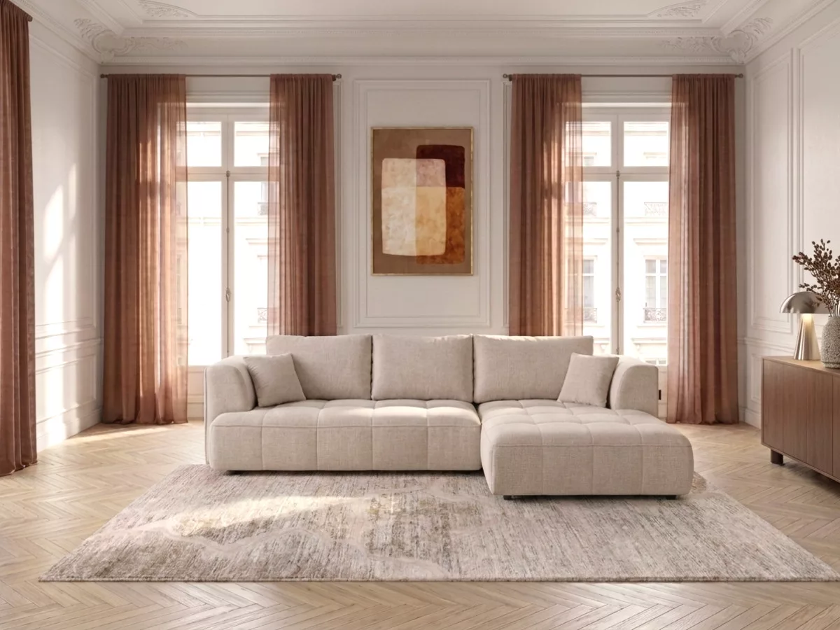 Canapé d'angle convertible avance-recule électrique CLOVIS tissu lisse angle BOBOCHIC 3