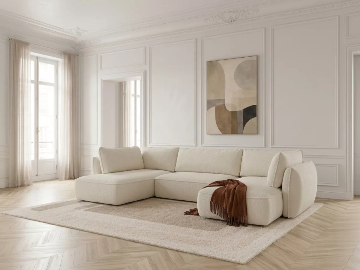 Canapé d'angle panoramique convertible ESMEE tissu chenille angle BOBOCHIC 5 places