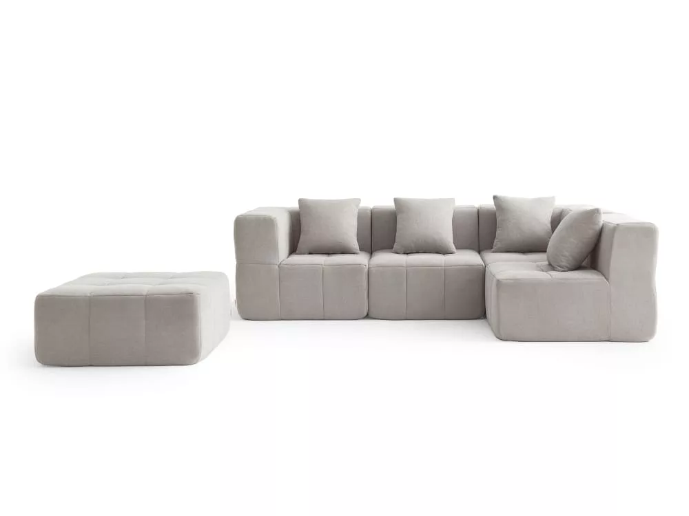 Canapé d'angle 4 places avec méridienne Tissu fine boucle pierre