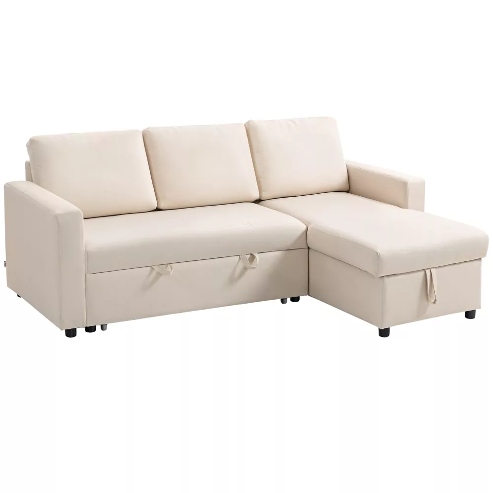 Canapé d'angle convertible 3 places modulable tissu aspect lin
