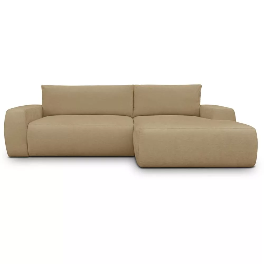 Canapé d'angle convertible 3 places en tissu chenille miel