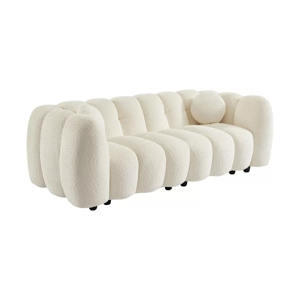 Canapé 3 places nuage coquillage PERLA 221 cm tissu bouclette