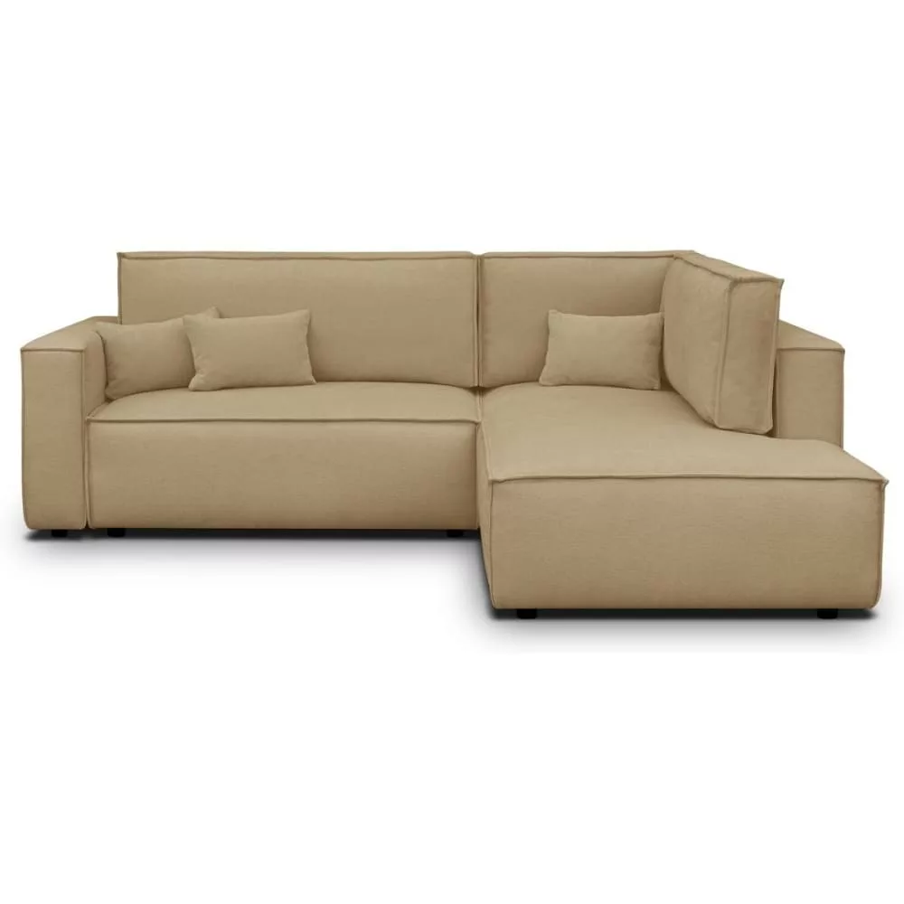 Canapé d'angle ouvert convertible 3 pl., tissu chenille miel