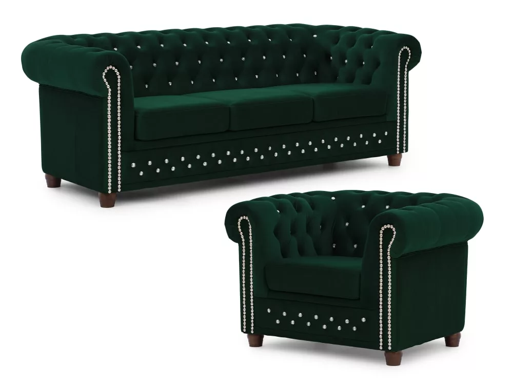 Ensemble de canapé Chesterfield 3+1 en velours bouteille
