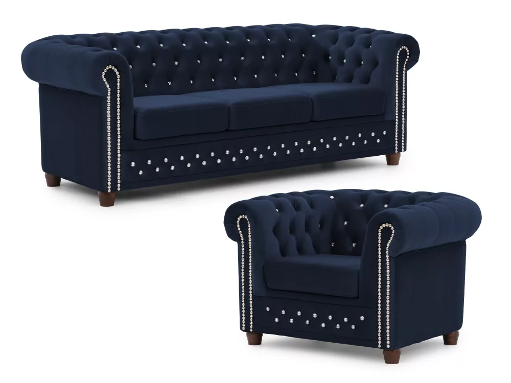 Ensemble de canapé Chesterfield 3+1 en velours