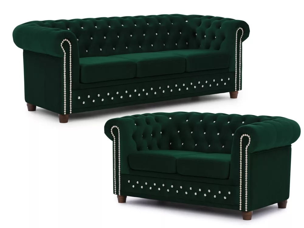 Ensemble de canapé Chesterfield 3+2 en velours bouteille