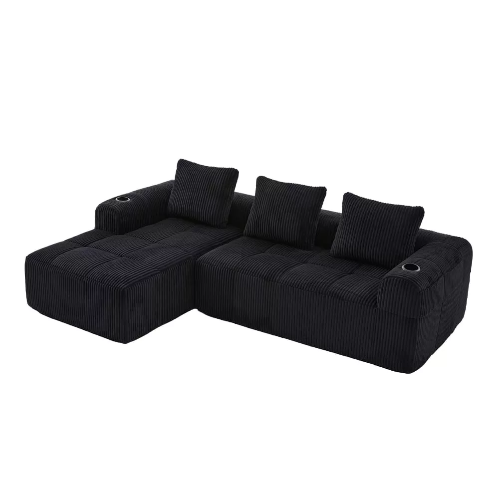 Canapé modulable en velours côtelé avec accoudoirs & coussins