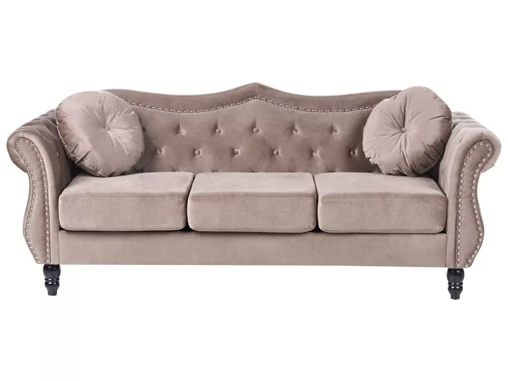 Canapé Chesterfield 3 places en velours – Dossier et accoudoirs capitonnés