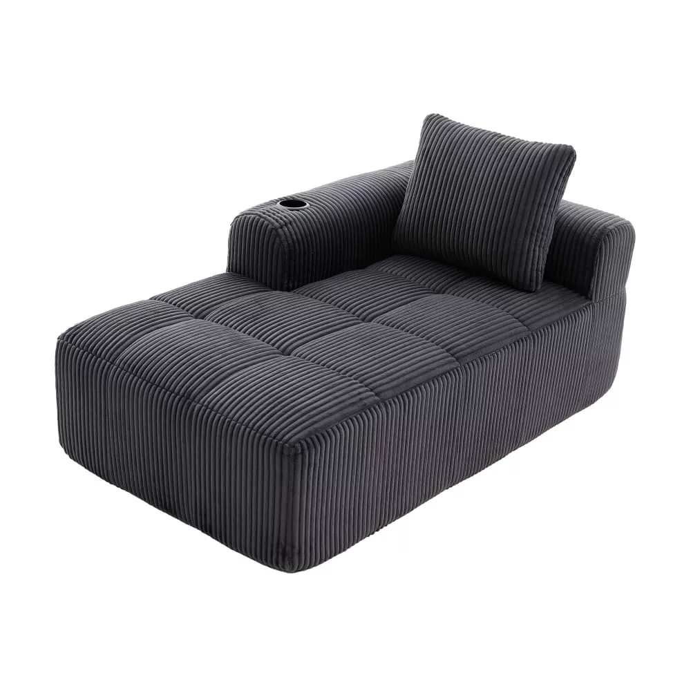 Canapé modulable velours côtelé avec accoudoir et coussins