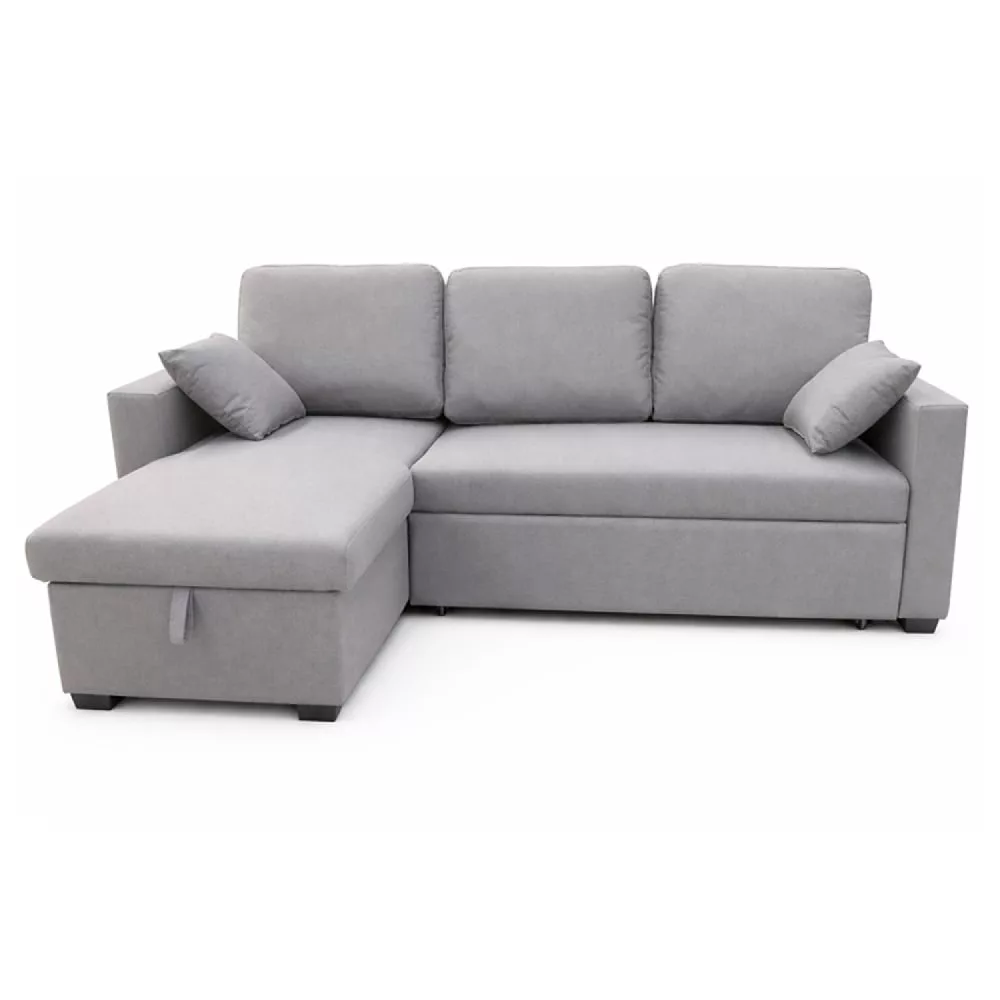 Canapé d'angle convertible 3 places avec coffre en tissu