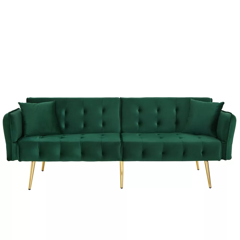 Canapé-lit 2 places convertible en velours 3 positions 2 coussins