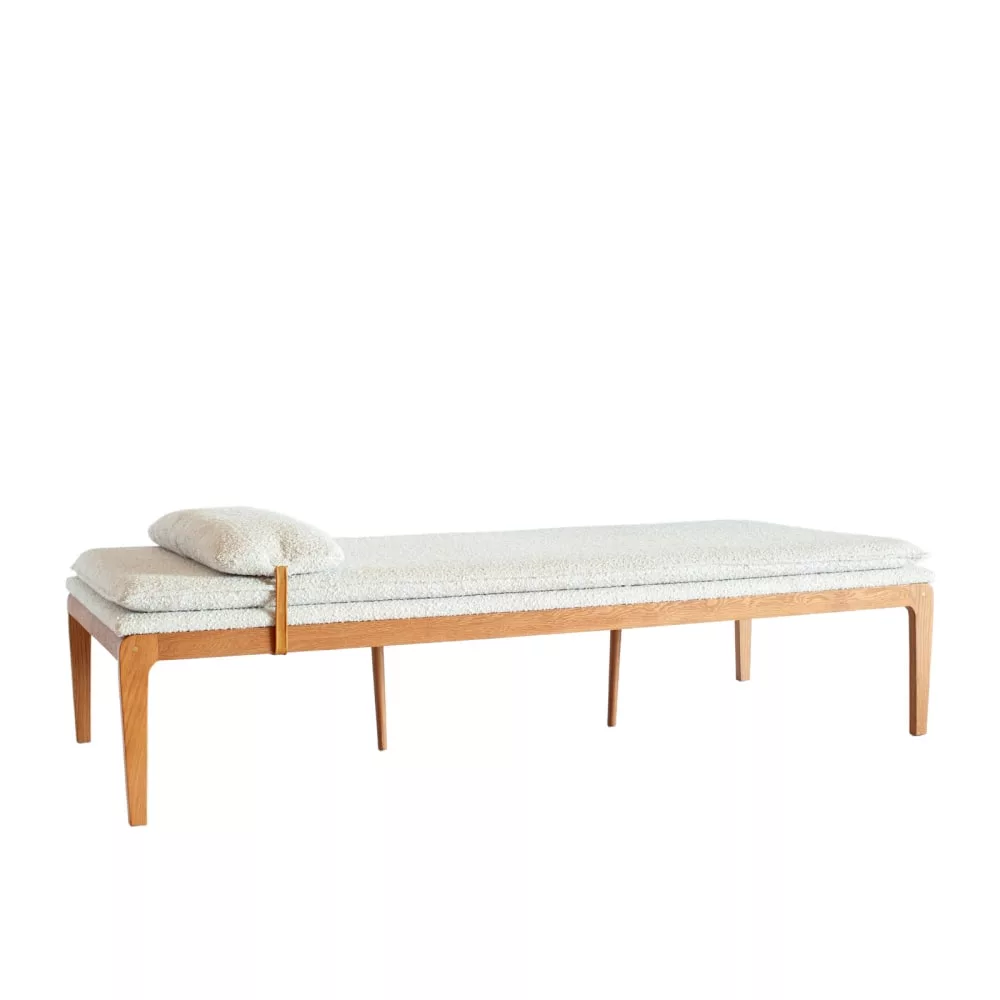 Méridienne en chêne et tissu