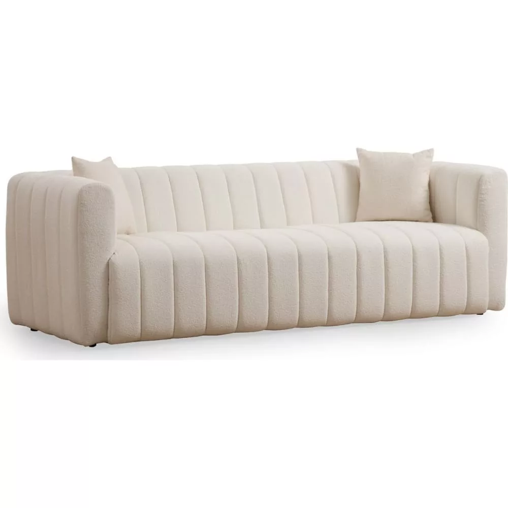 Canapé capitonné 3 places en tissu teddy