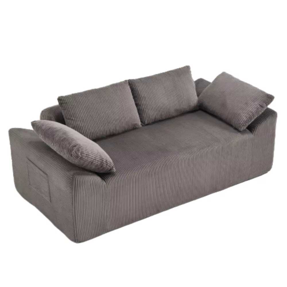 Canapé 2 places en velours polyester et avec poches