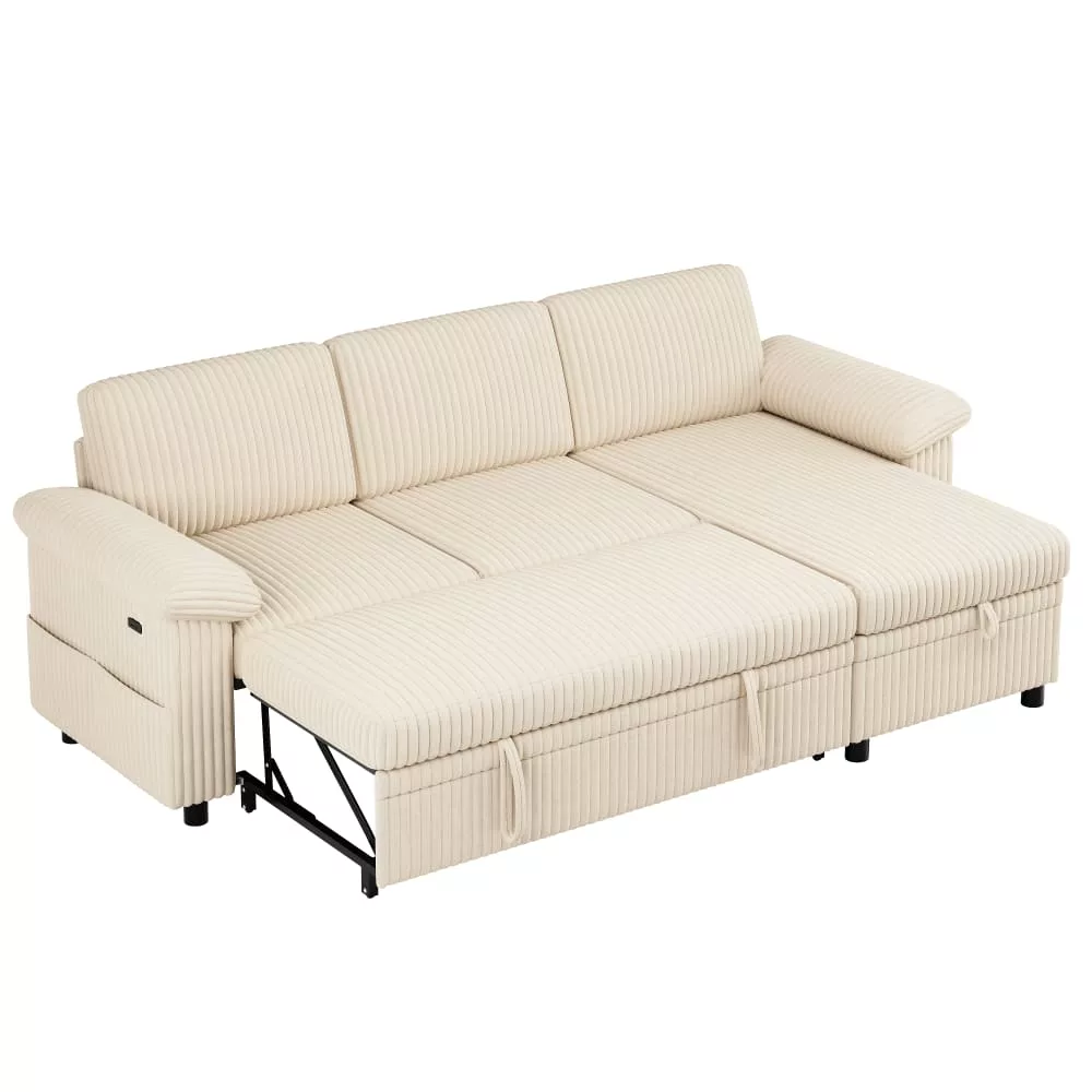 Canapé d'angle convertible en velours polyester côtelé