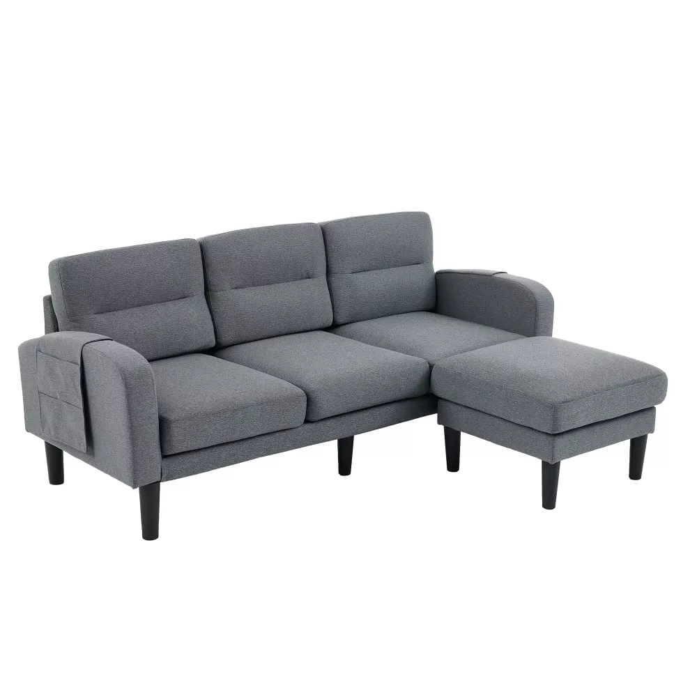 Canapé d'angle l en velours polyester avec chaise longue