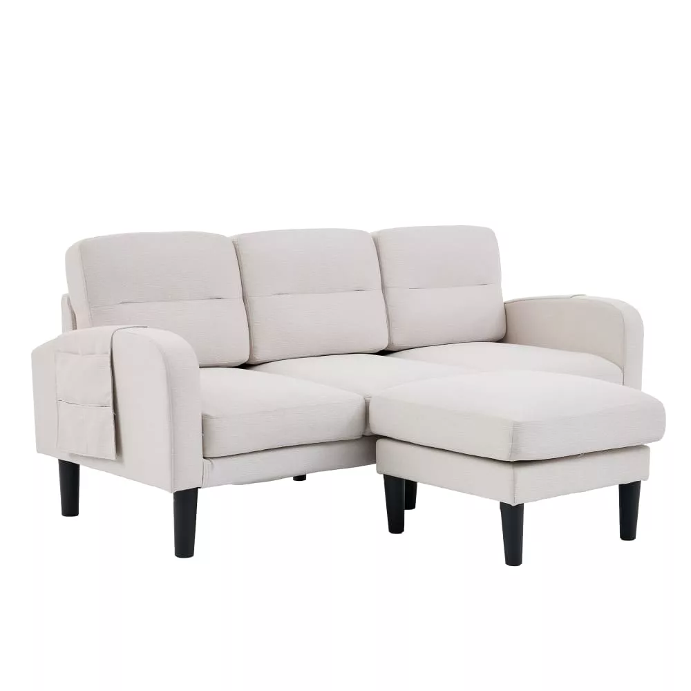 Canapé d'angle l en velours polyester avec méridienne