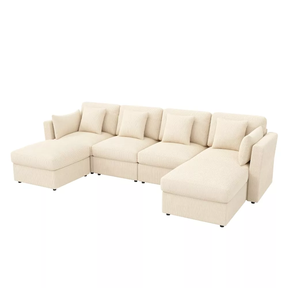 Canapé d'angle modulable en velours polyester côtelé
