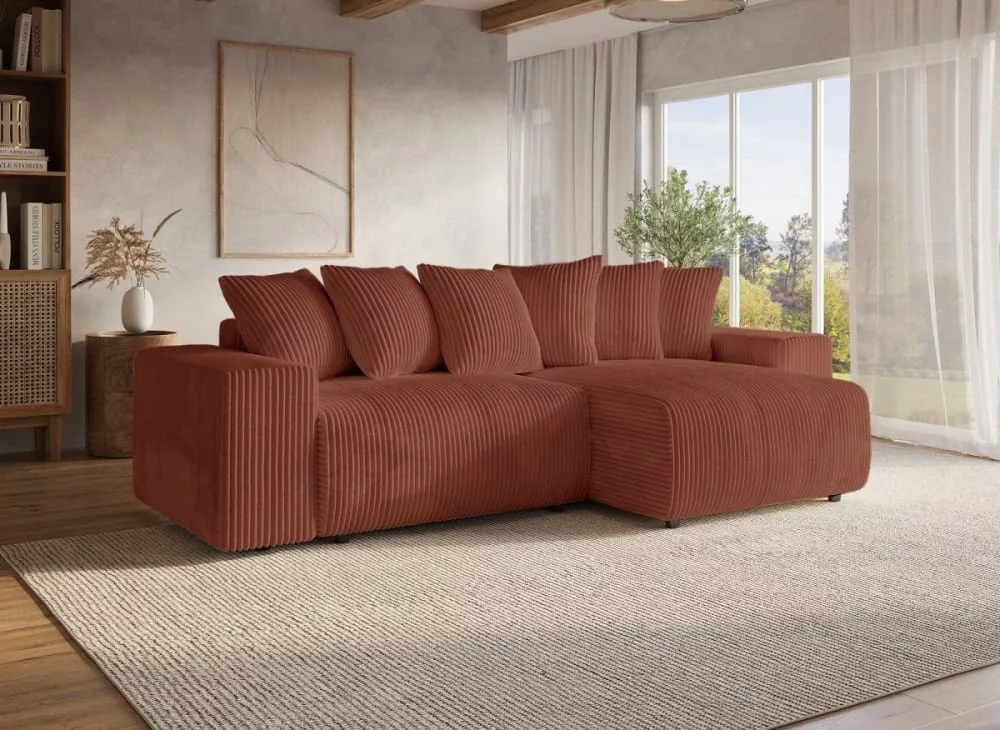 Canapé d'angle réversible convertible coffre velours épais