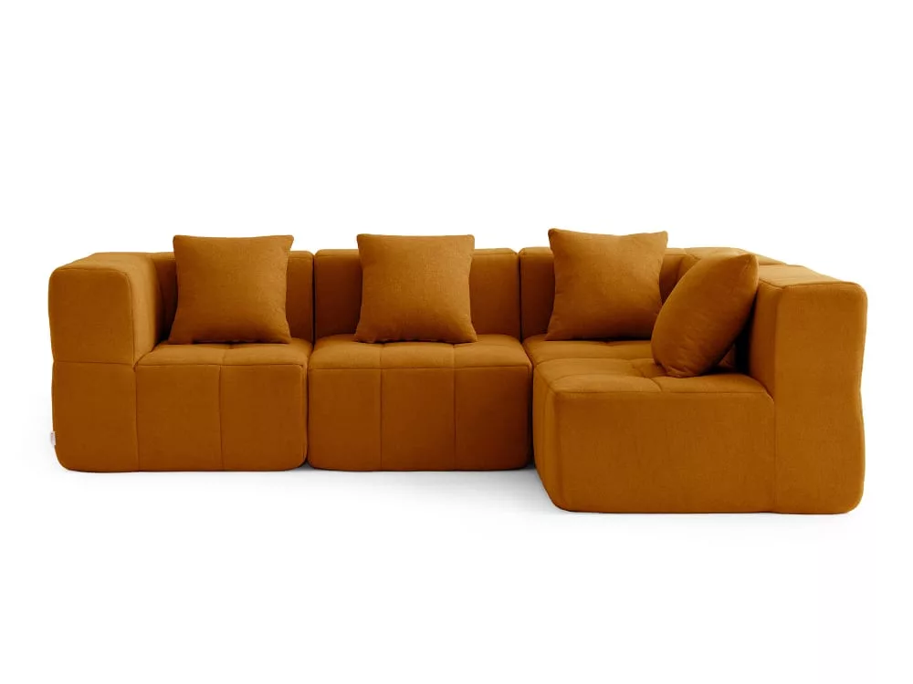 Canapé d'angle modulaire 4 places Tissu fine bouclette cannelle