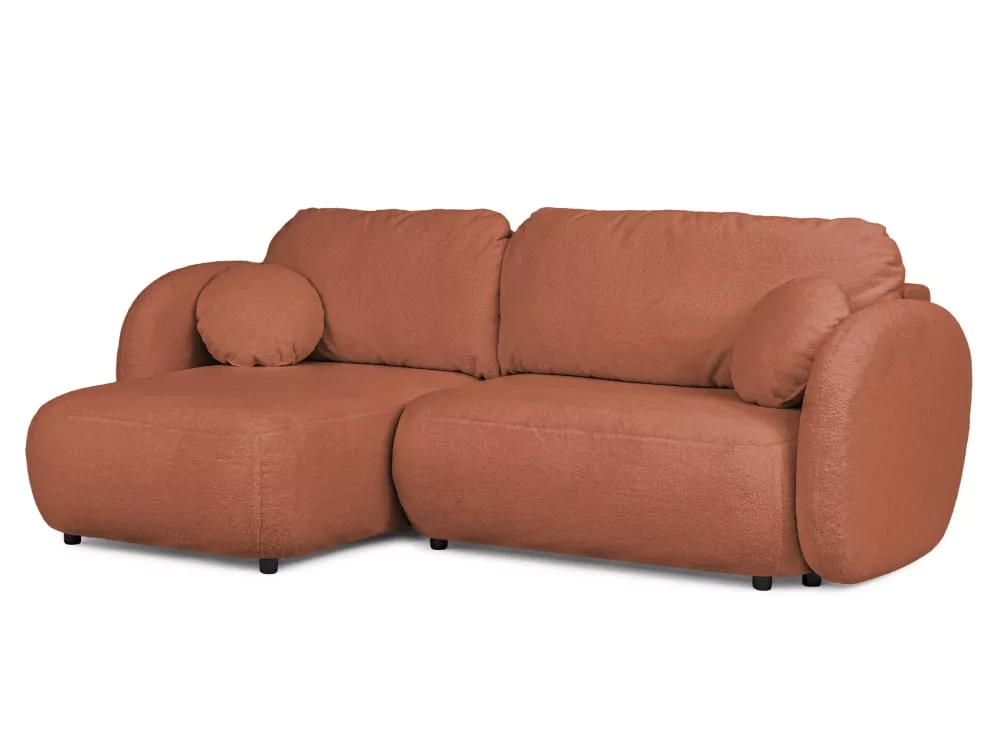 Canapé d’angle convertible avec coffre en bouclé terra cuite