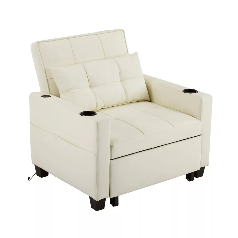 Canapé convertible 3 en 1 en bois et métal avec usb
