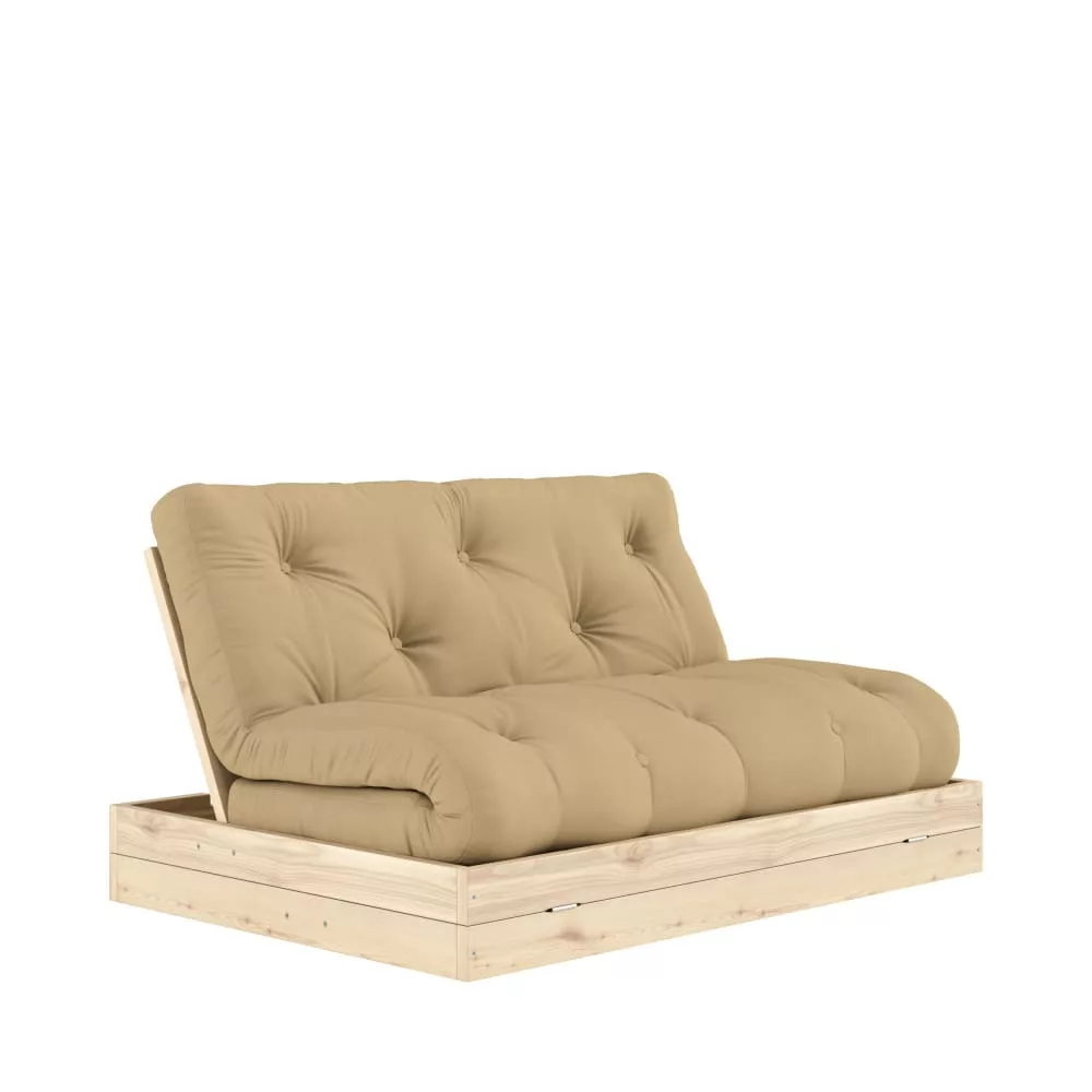 Canapé convertible 2,5 places en tissu et bois – blé