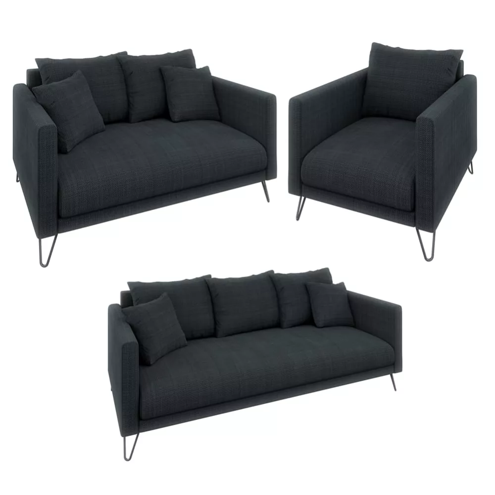 Ensemble de canapé 3+2+1 en tissu chenille graphite