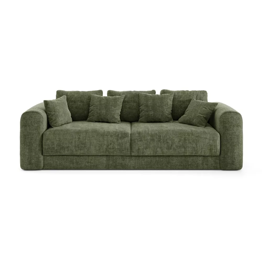 Canapé convertible coffre noyer 4 places en tissu tramé vintage
