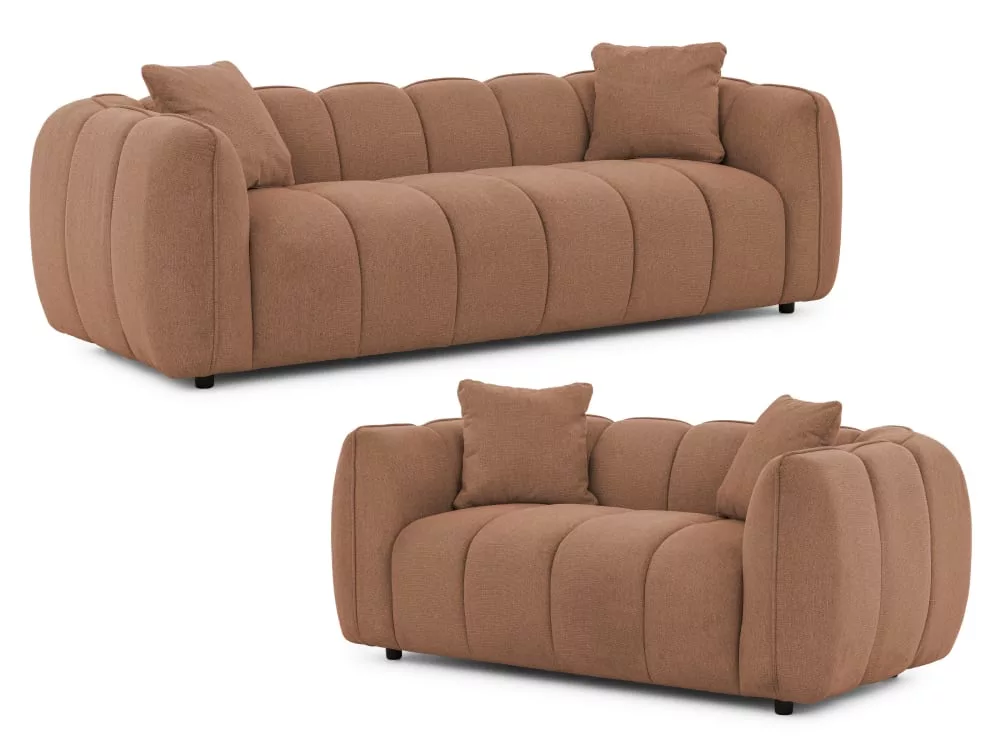 Ensemble de canapé 3+2 en tissu structuré terre cuite