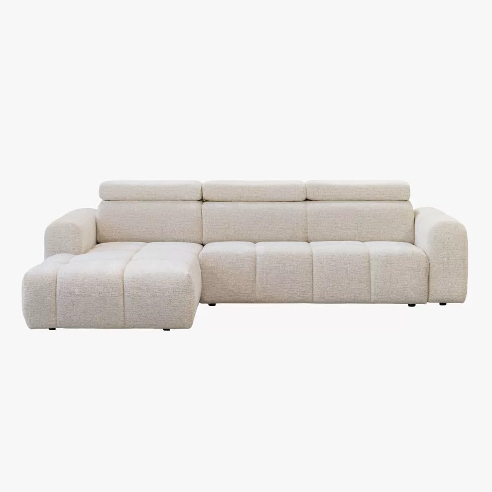 Canapé d'angle convertible avec têtières relevables en tissu