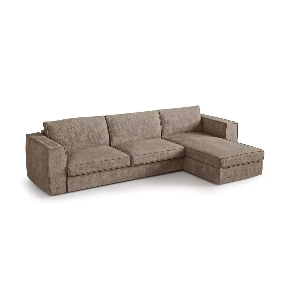 Canapé d'angle convertible 5 places en tissu tramé doux