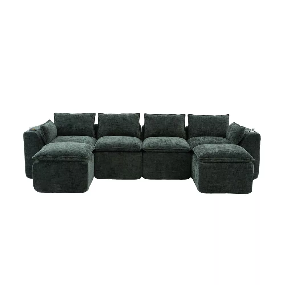 Canapé panoramique modulable 4 places en tissu chenille
